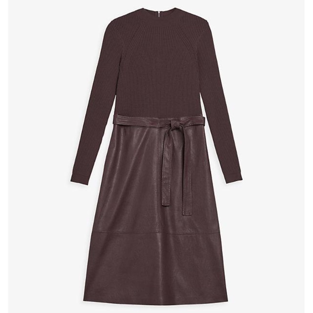 TED BAKER Alltaa Knitted Bodice Dress with Faux Leather Skirt